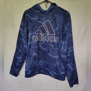 Thin Adidas Warp Hoodie Size LG 14/16 Blue Black